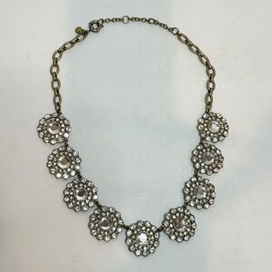 J. Crew Rhinestone Round Cluster Brushed Gold Chain Statement Necklace